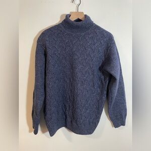 Cezani Cable Knit Turtleneck Sweater Wool Blend Blue Size Large Cashmere